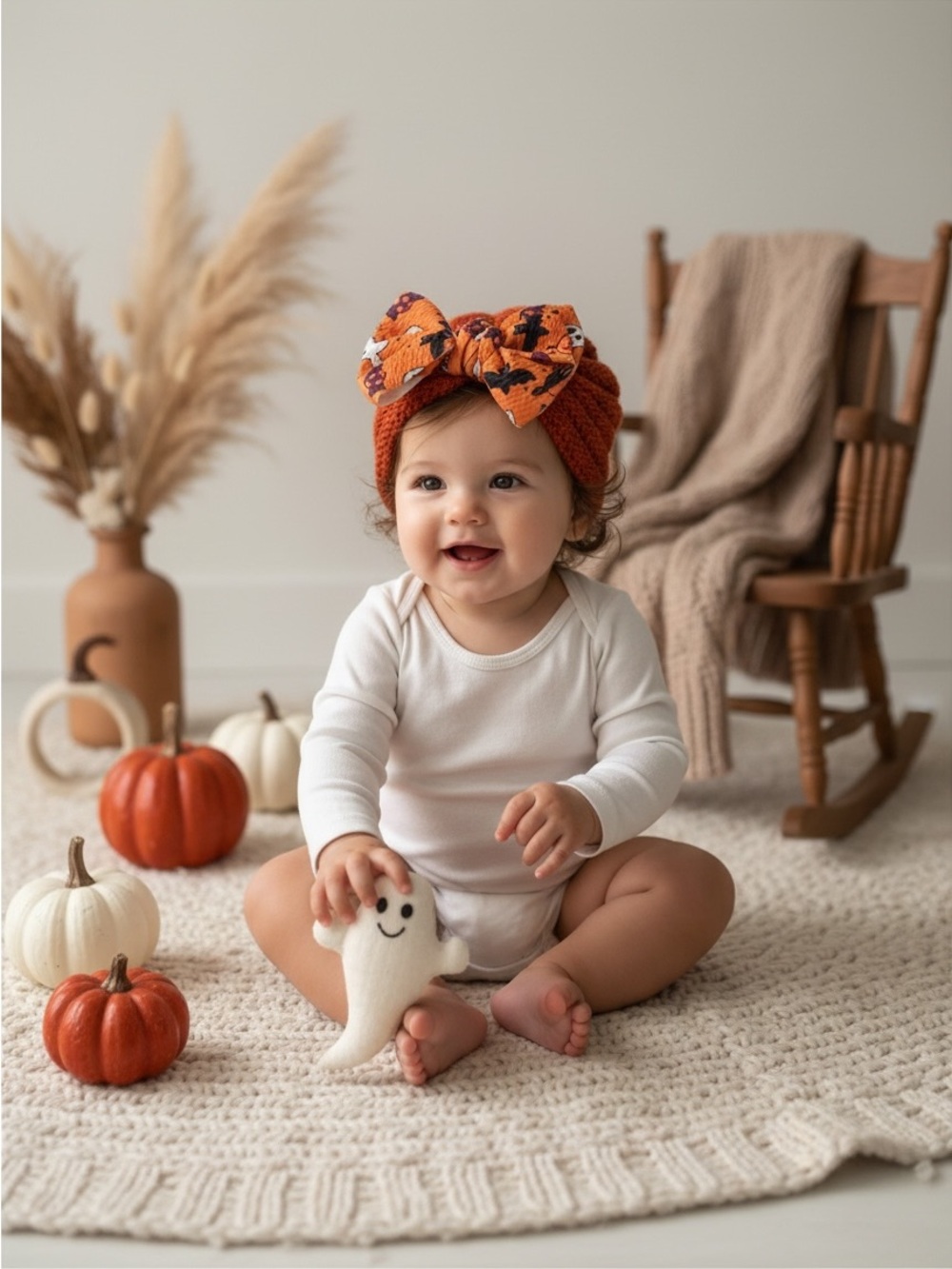Handmade Halloween Baby Toddler Knit Turban Beanie Bow Hat